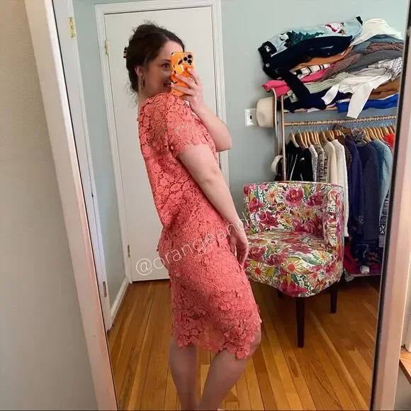 Shoshanna Pink Three Dimensional Floral Short Sleeve Asymmetrical Hem Mini  Dress
